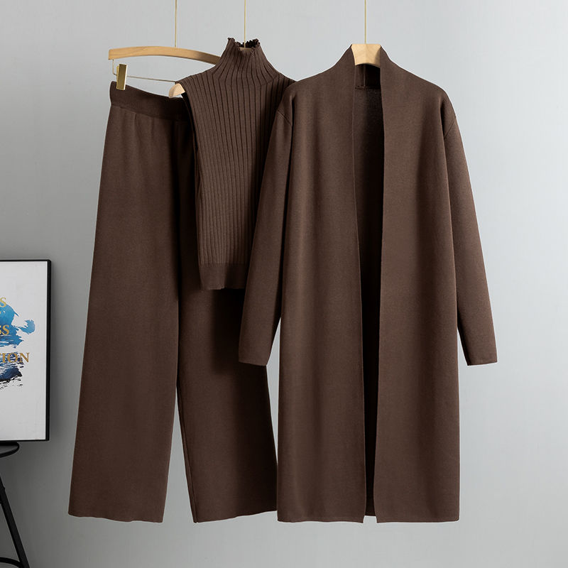 Thumbnail: Spring Autumn 3 Piece Women Cardigan Tracksuits Fashion Knitted Pant Set Ladies 