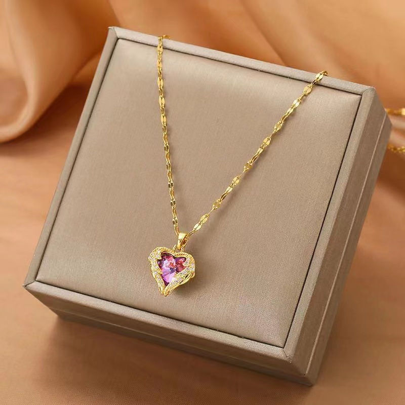 Thumbnail: Top Luxury Colorful Crystal Ocean Heart Pendant Necklace For Women Trendy 316L S