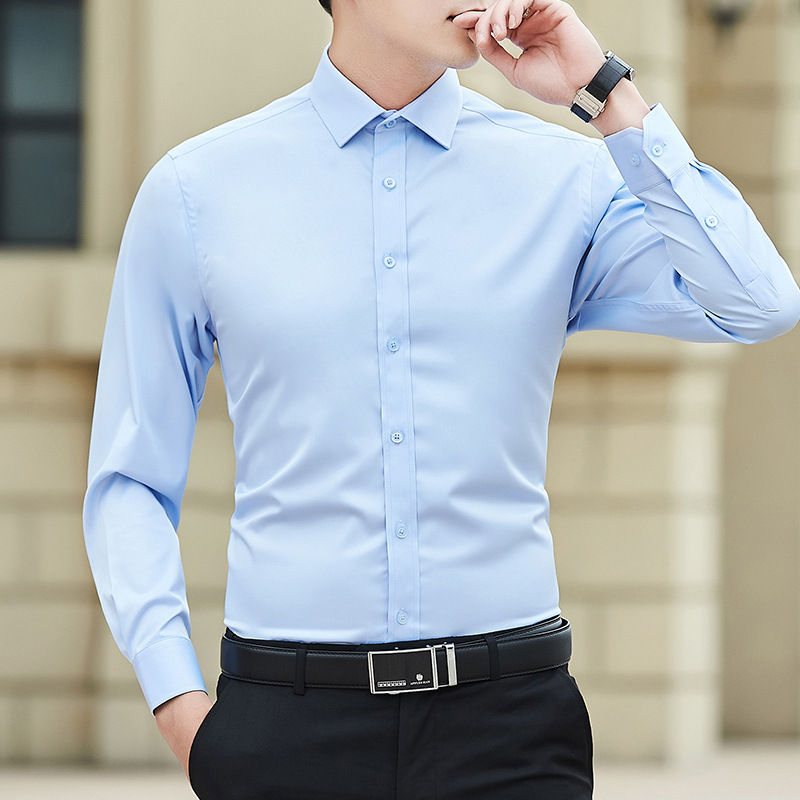 Thumbnail: New Plus Size Men Solid Color Business Shirt Fashion Classic Basic Casual Slim W