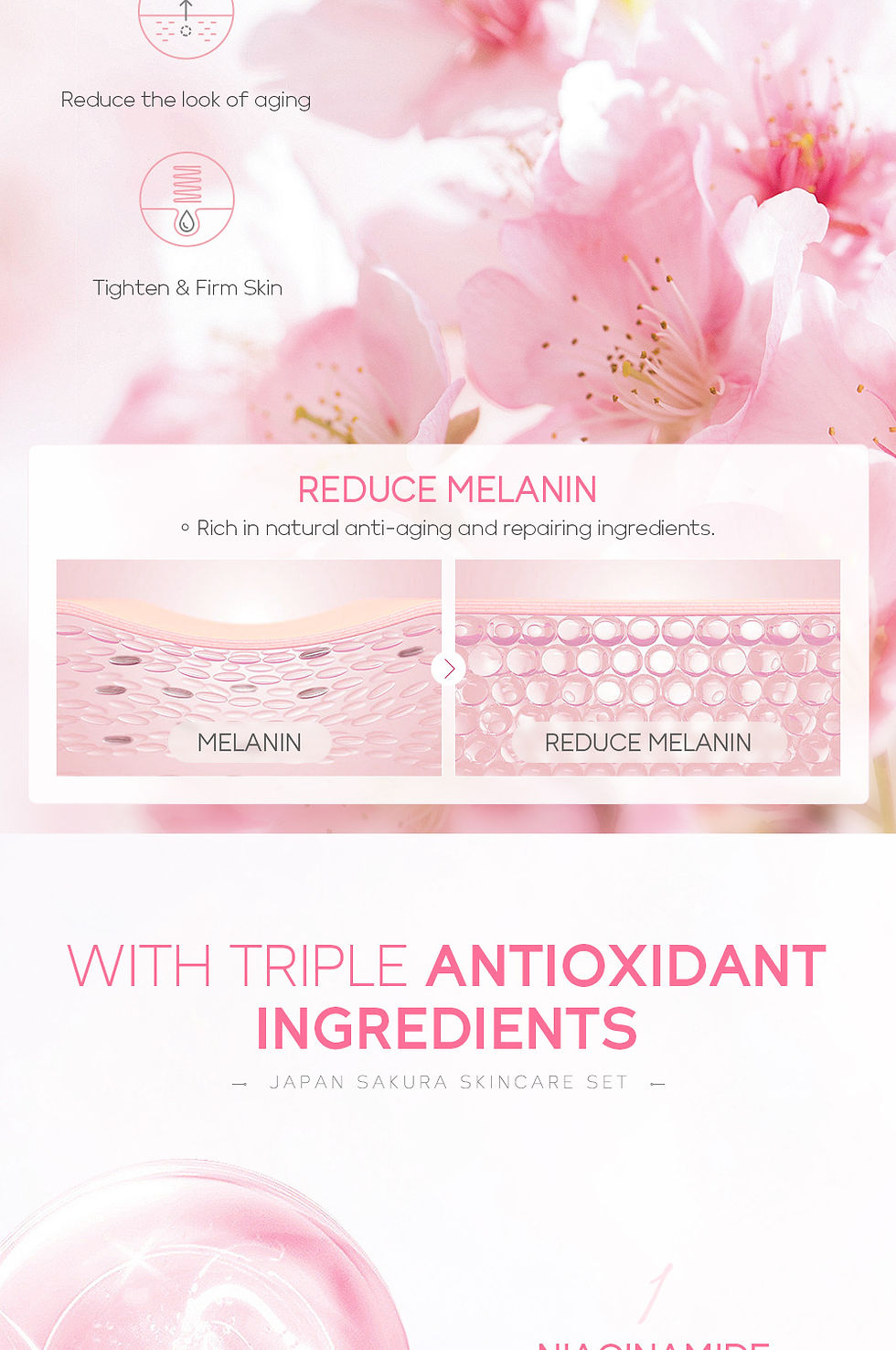 Thumbnail: LAIKOU Sakura 5pcs Skin Care Kit Cleanser Toner Serum Eye Cream Essence Cream Mo