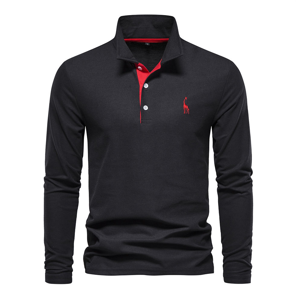 Thumbnail: AIOPESON 2023 New Men's Deer Embroidery Polo Shirts Solid Color Long Sleeve Soci