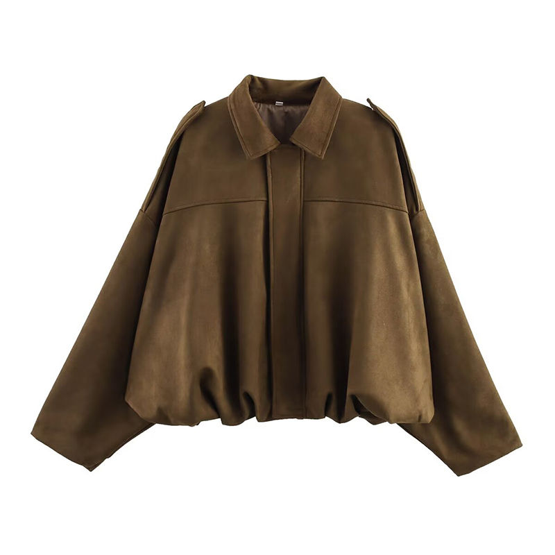 Thumbnail: Women's Bomber Jackets Coats Fashion Turn-down Collar Long Sleeve Loose Coats Vi