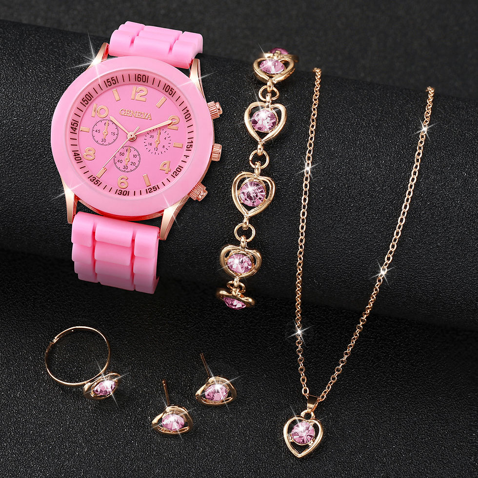 Thumbnail: 5/6PCS Women Watches Fashion Silicone Band Women Quartz Watches Jewelry Set Relo