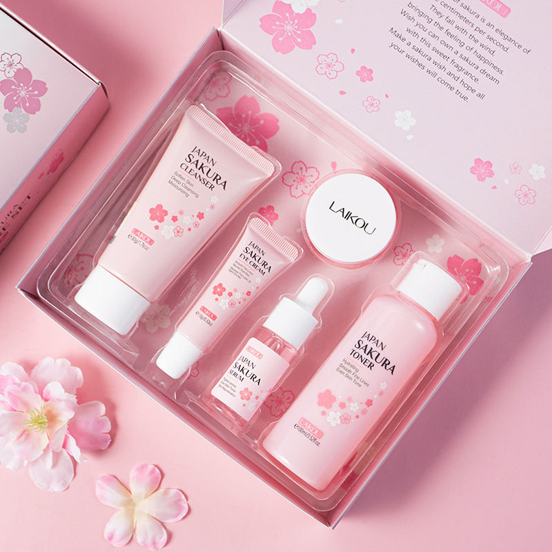 Thumbnail: LAIKOU Sakura 5pcs Skin Care Kit Cleanser Toner Serum Eye Cream Essence Cream Mo