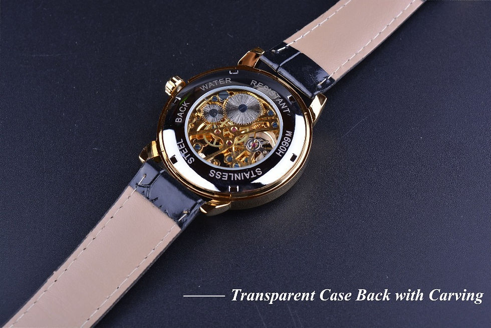 Thumbnail: Forsining 3d Logo Design Hollow Engraving Black Golden Case Leather Skeleton Mec