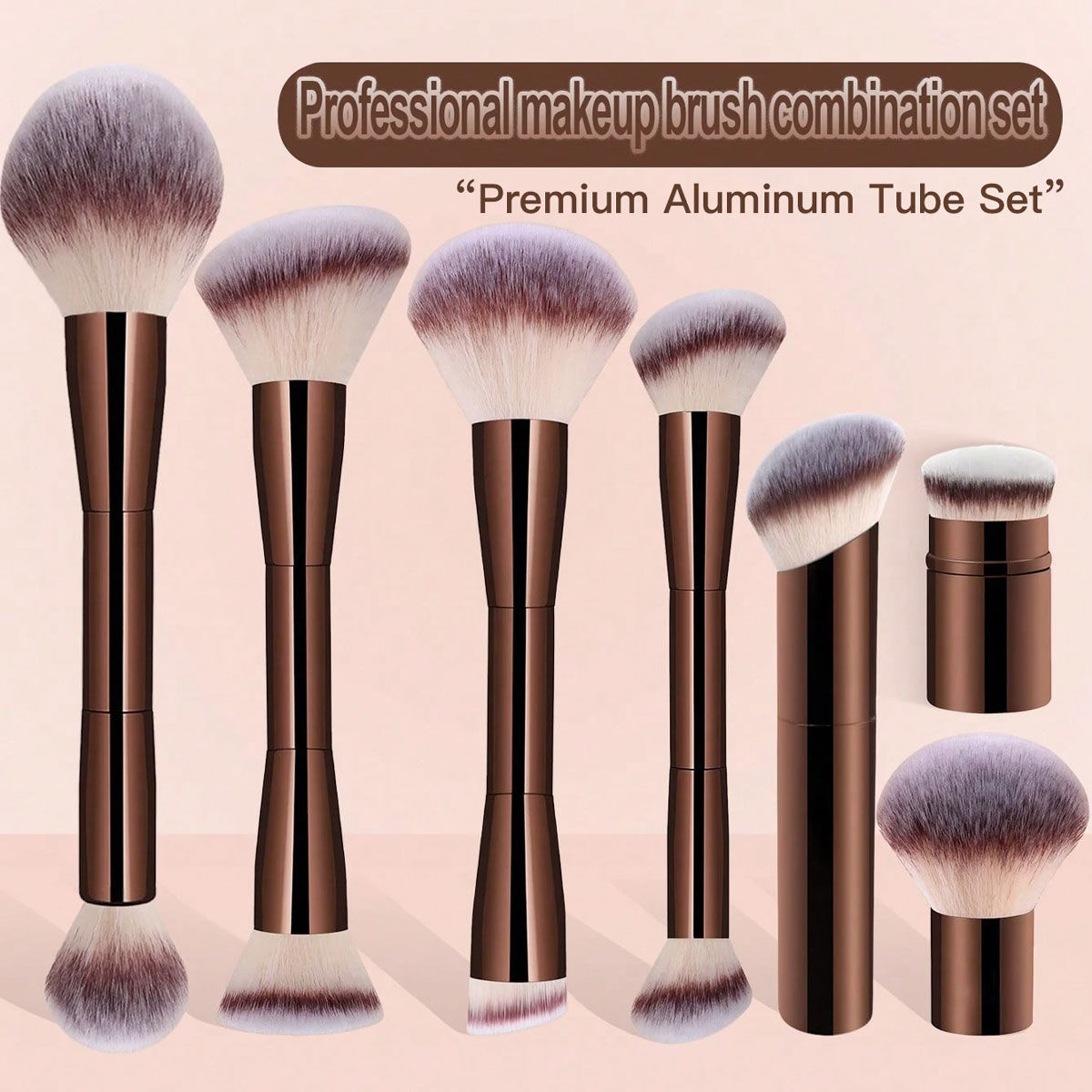 7pcs Professional Makeup Brush Set, Includes: 4pcs Dual-Ended Face Brushes, 1pc
