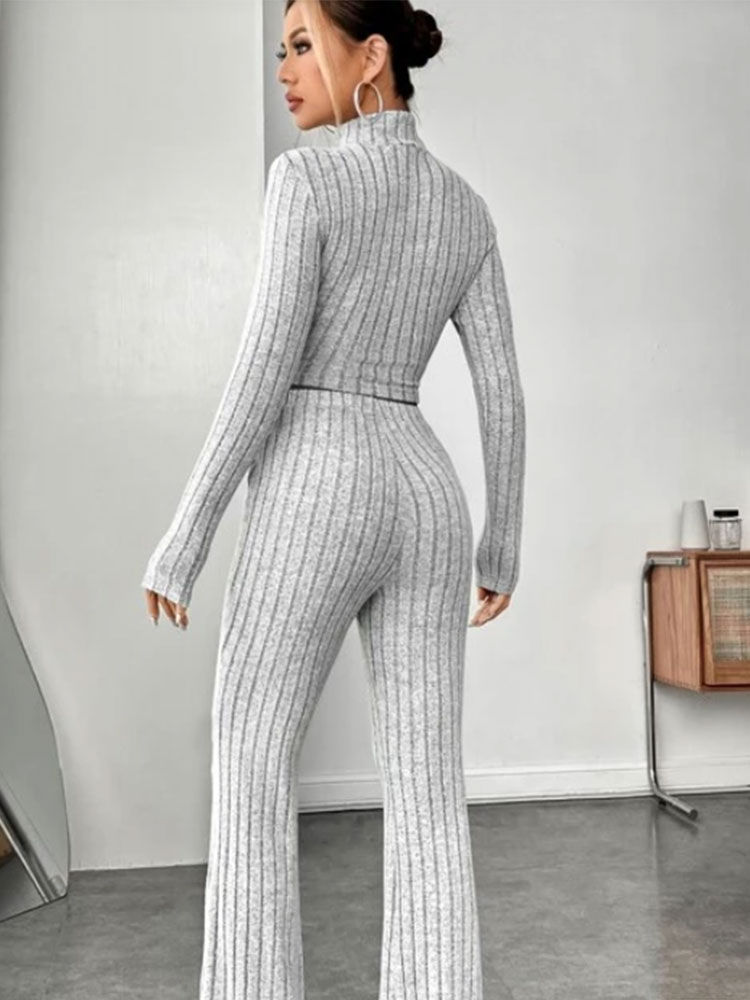 Thumbnail: Stand Collar Navel T-shirt and Trumpet pants