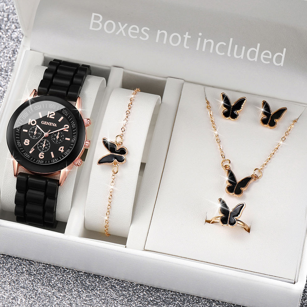 Thumbnail: 5/6PCS Women Watches Fashion Silicone Band Women Quartz Watches Jewelry Set Relo