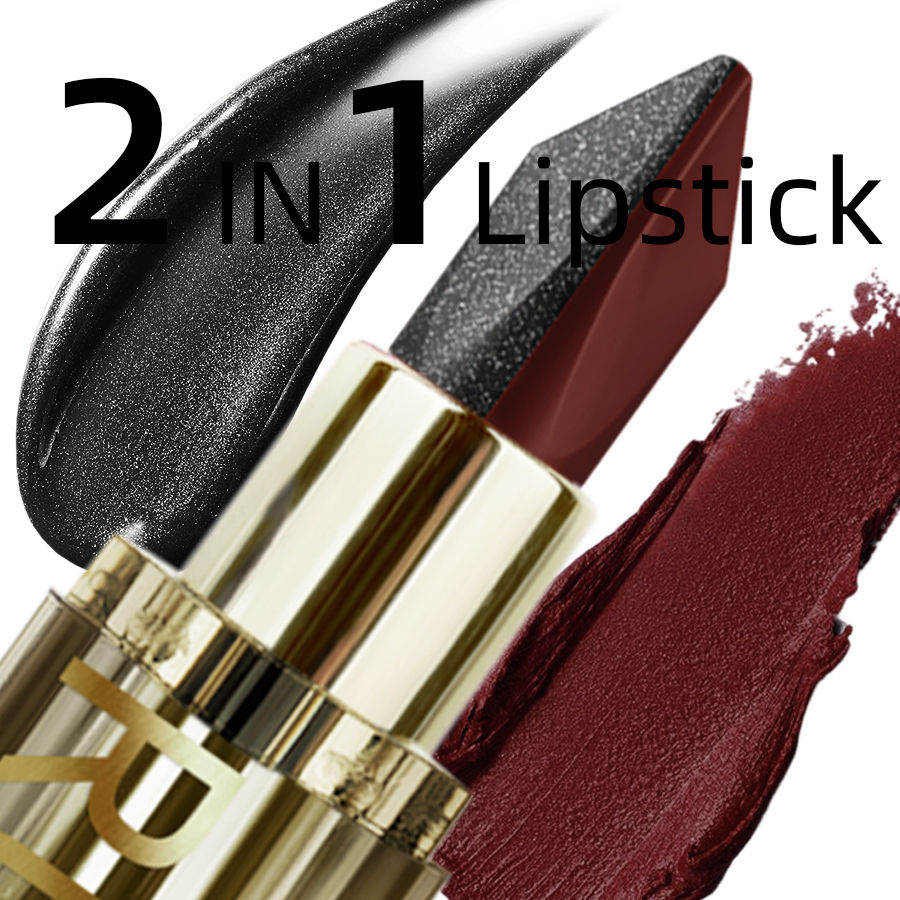 Thumbnail: 1PC Glitter Waterproof Two-tone Lipstick Matte Non-stick Pearlescent Diamond Lip
