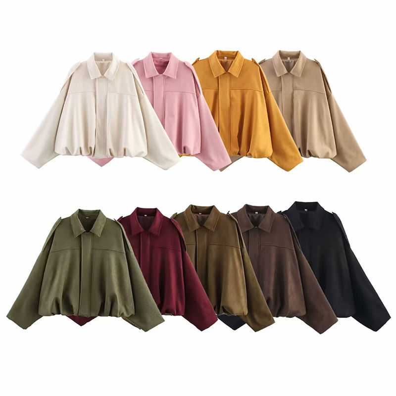 Thumbnail: Women's Bomber Jackets Coats Fashion Turn-down Collar Long Sleeve Loose Coats Vi