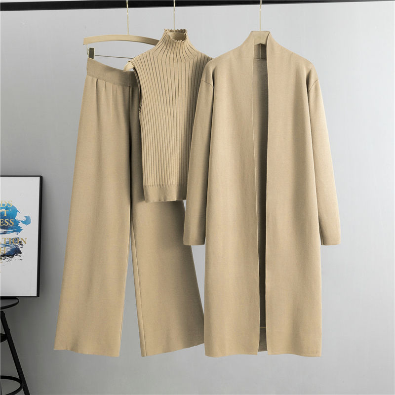 Thumbnail: Spring Autumn 3 Piece Women Cardigan Tracksuits Fashion Knitted Pant Set Ladies 