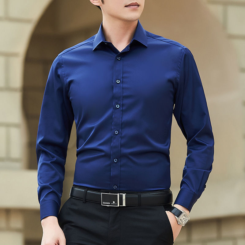 Thumbnail: New Plus Size Men Solid Color Business Shirt Fashion Classic Basic Casual Slim W