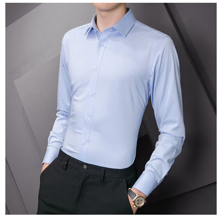 Thumbnail: New Plus Size Men Solid Color Business Shirt Fashion Classic Basic Casual Slim W