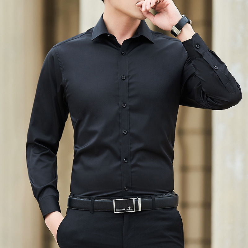 Thumbnail: New Plus Size Men Solid Color Business Shirt Fashion Classic Basic Casual Slim W