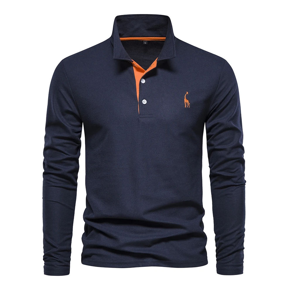 Thumbnail: AIOPESON 2023 New Men's Deer Embroidery Polo Shirts Solid Color Long Sleeve Soci