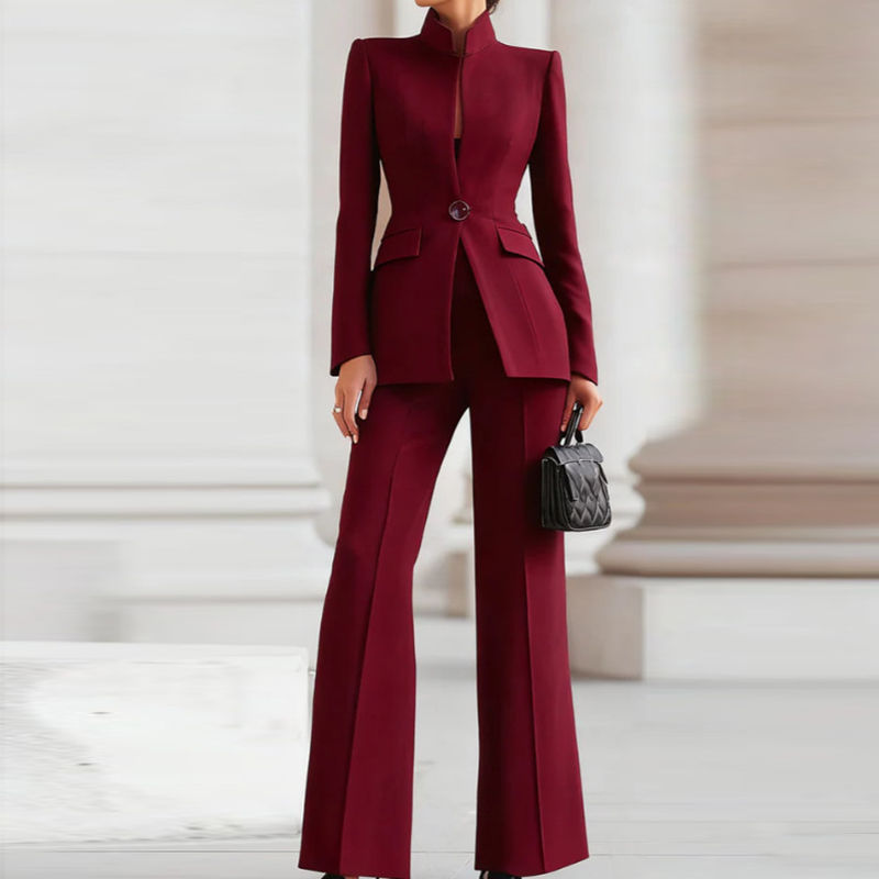 Thumbnail: Elegant Long Sleeved Blazer+Pants Suit Autumn Simple Solid Color Commuting Outfi
