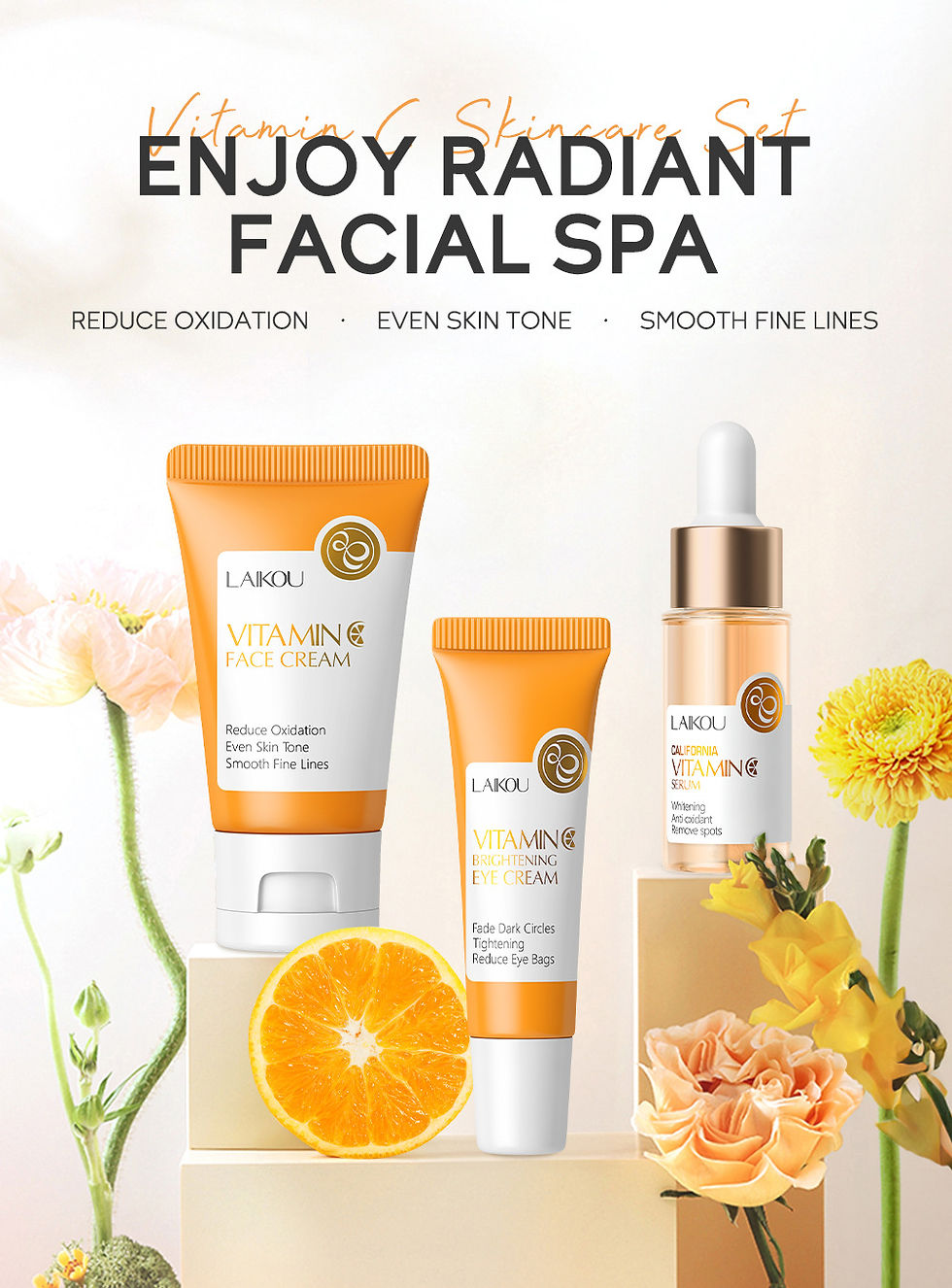 Thumbnail: LAIKOU Vitamin C Skin Care Sets 3pcs Face Cream Serum Eye Cream Moisturizing Ant