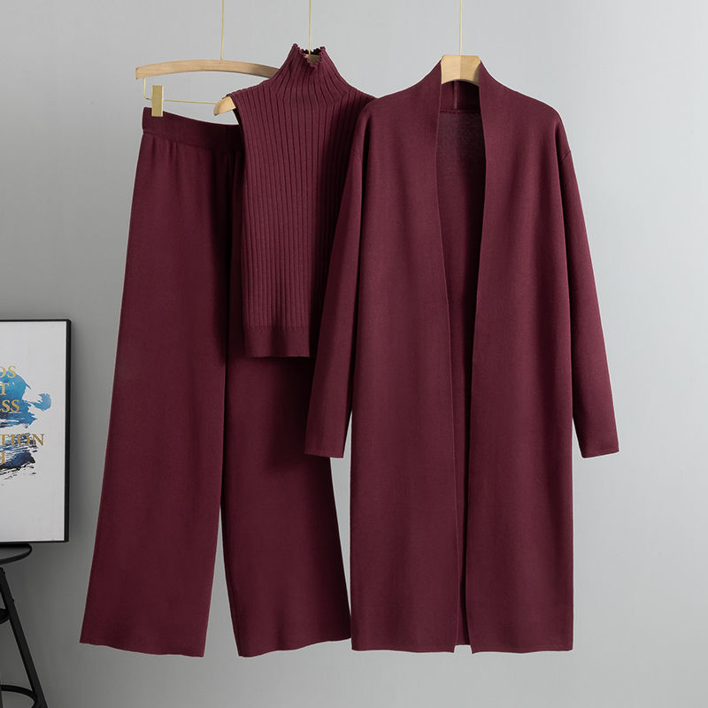 Thumbnail: Spring Autumn 3 Piece Women Cardigan Tracksuits Fashion Knitted Pant Set Ladies 