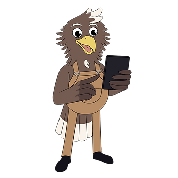 Piirretty merikotka ja tablettitietokone