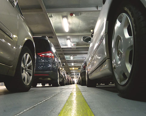 Parking Garage with cars lined up