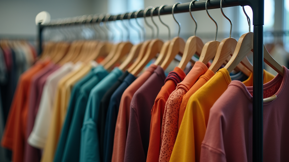 Eye-level view of a clothing rack filled with colorful garments