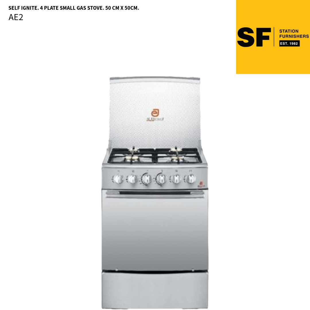 AE 50CM X 50CM. SELF INGNITE. 4 PLATE GAS STOVE & OVEN.