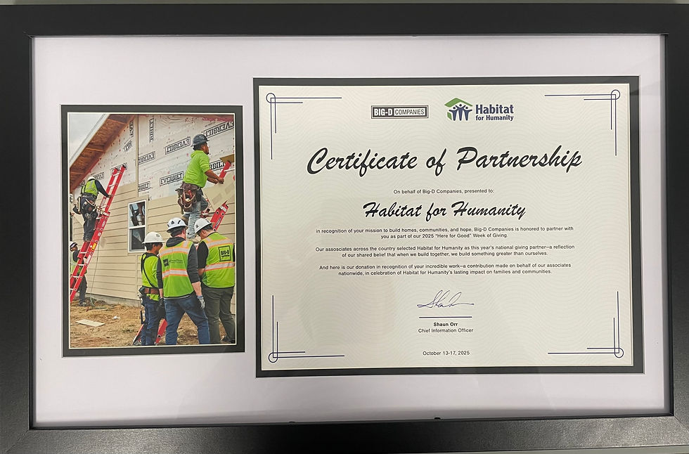 Placa de alianza de Teton Habitat con Big-D Companies.