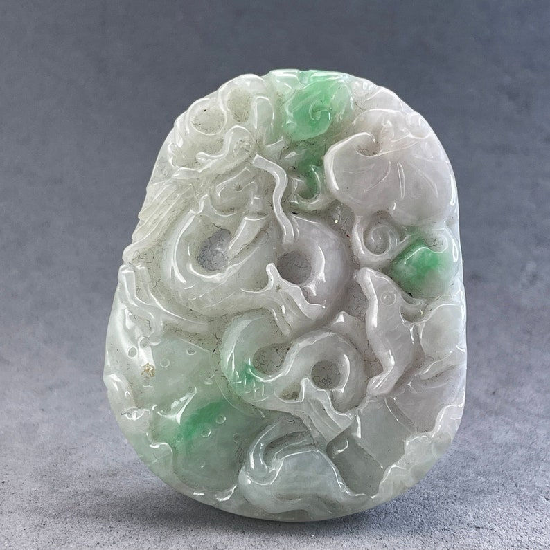 Vintage Hand carved Jadeite pendant of dragon, year of the dragon, prosperity