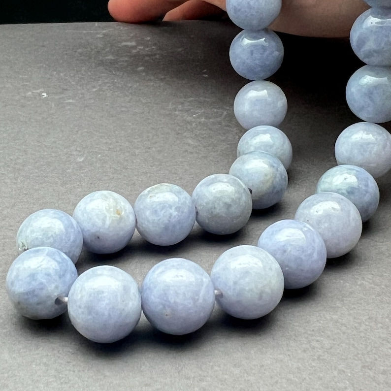 Jade bead strand: 16 inch lavender jade bead strand, 13mm bead, blue lavender