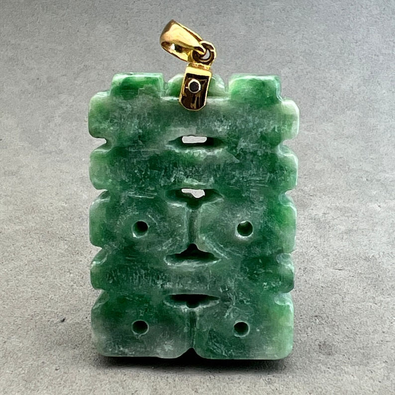 Hand carved and polished green Jadeite charm of a character double happiness