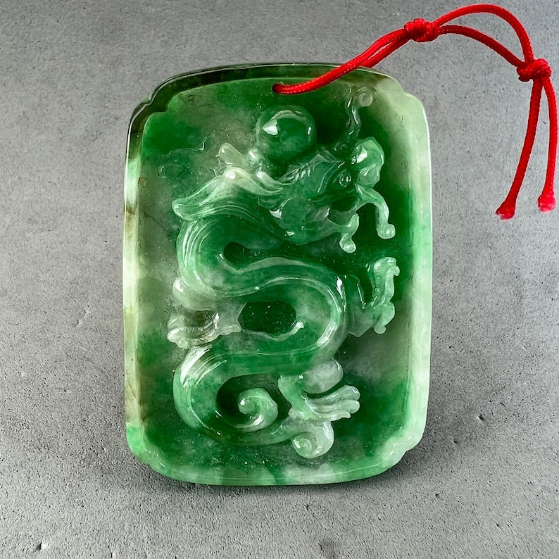 Vintage Hand carved Jadeite pendant of dragon, year of the dragon, prosperity