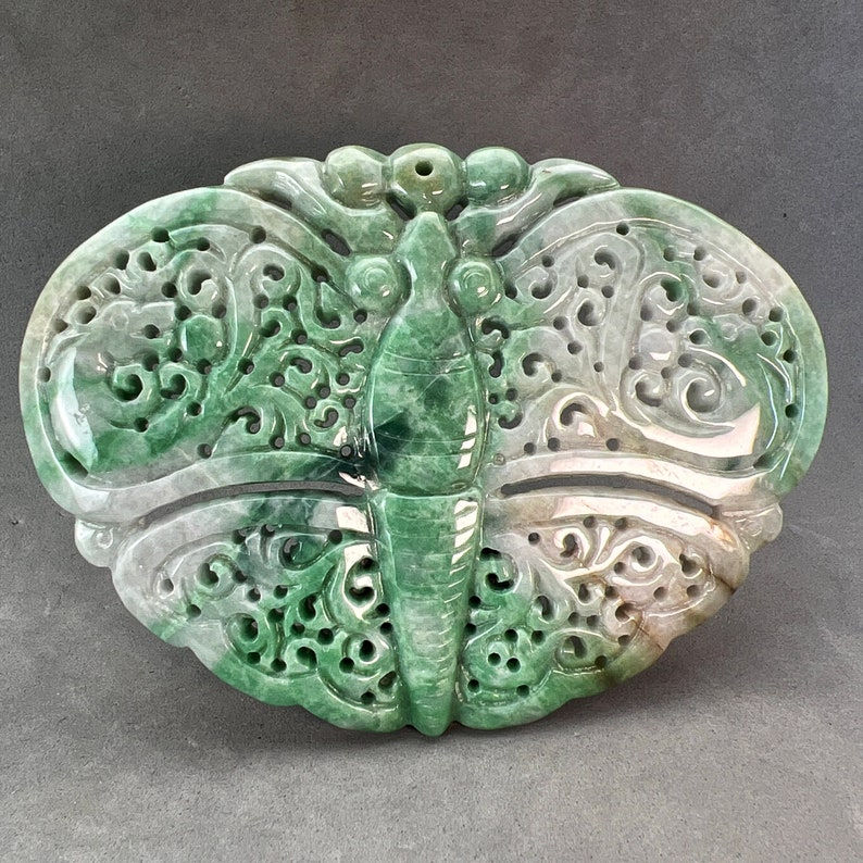 Massive Vintage Hand carved Jadeite pendant of a butterfly, Fei cui