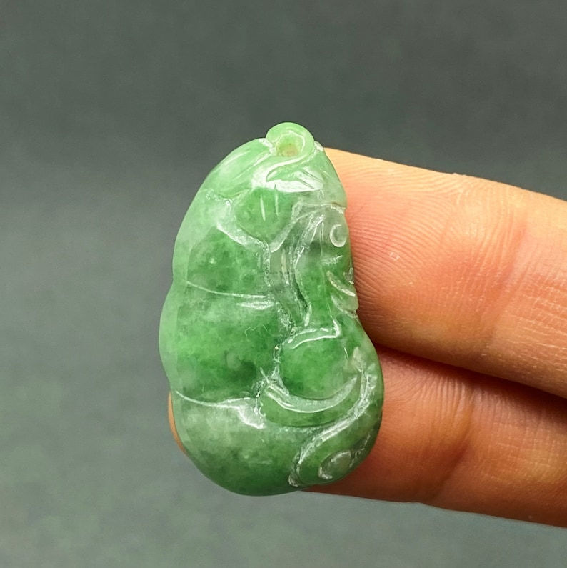 Vintage Hand carved Jadeite pendant of mouse and pea pod, vitality, good