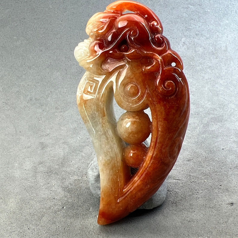 Vintage Hand carved Jadeite pendant of dragon, year of the dragon, red and