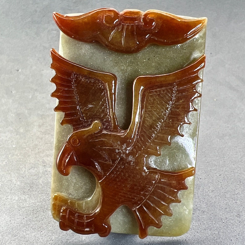 Vintage Hand carved Jadeite pendant of a pair of birds, double happiness