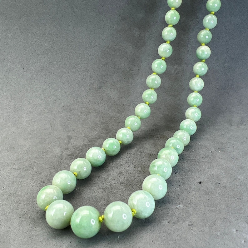 Jade necklace, plain round jade bead necklace, natural color, green jade, fei