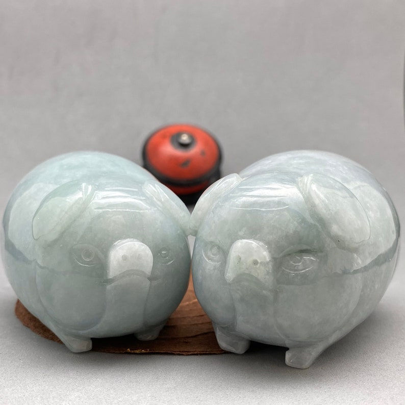Vintage Hand carved Jadeite sculpture of a pair of pig, represents harmony