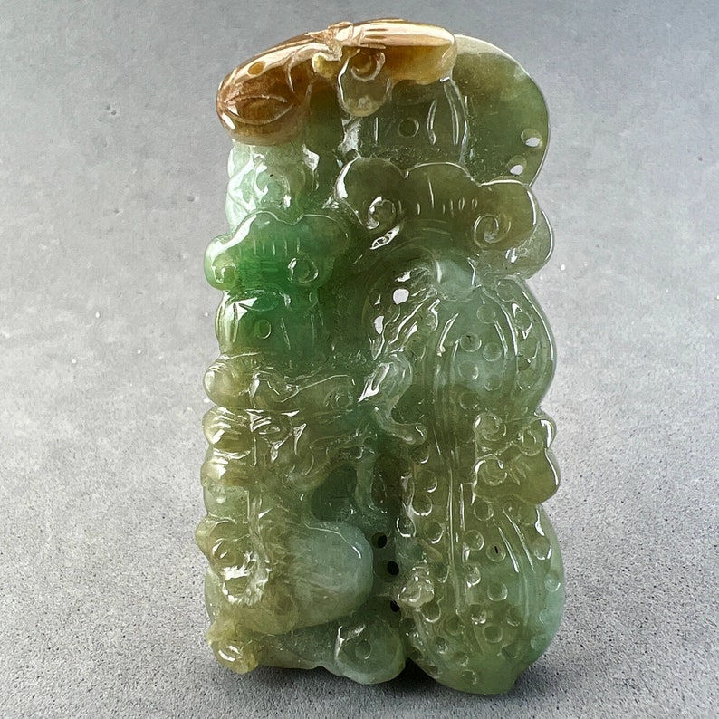 Vintage Hand carved Jadeite pendant of dragon fish, year of the dragon, fine