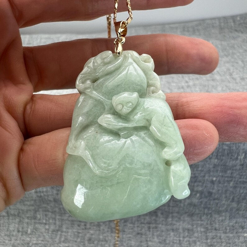 Vintage Hand carved Jadeite pendant of monkey and peach, year of the monkey
