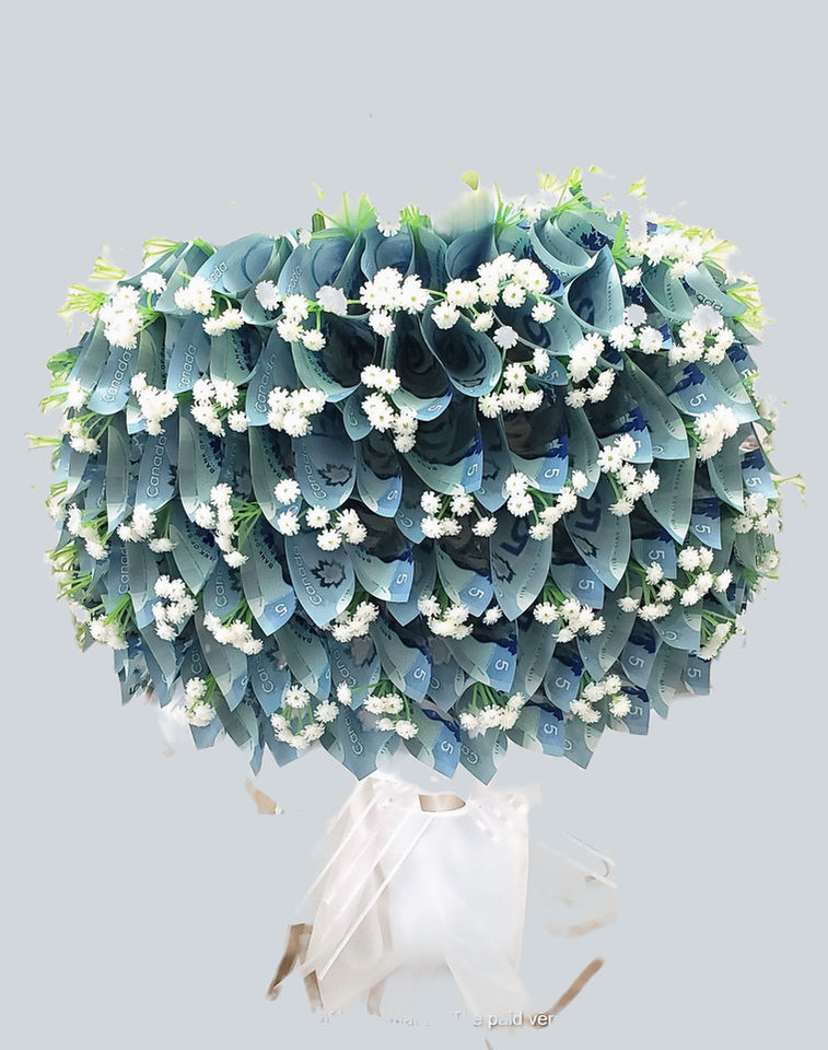 Bouquet d'argent anniversaire avec ballon transparent Happy Birthday