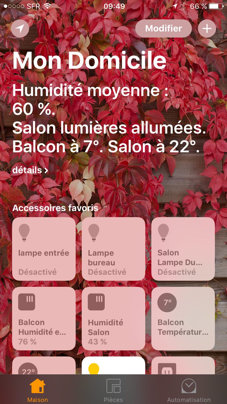Interface de l'appli "Domicile" sous iPhone