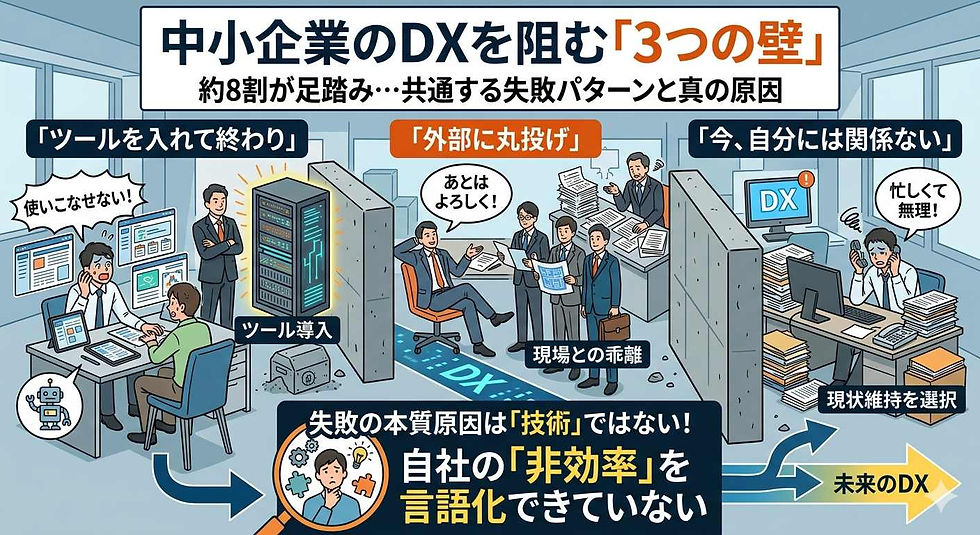 中小企業のDXを阻む3つの壁の表
