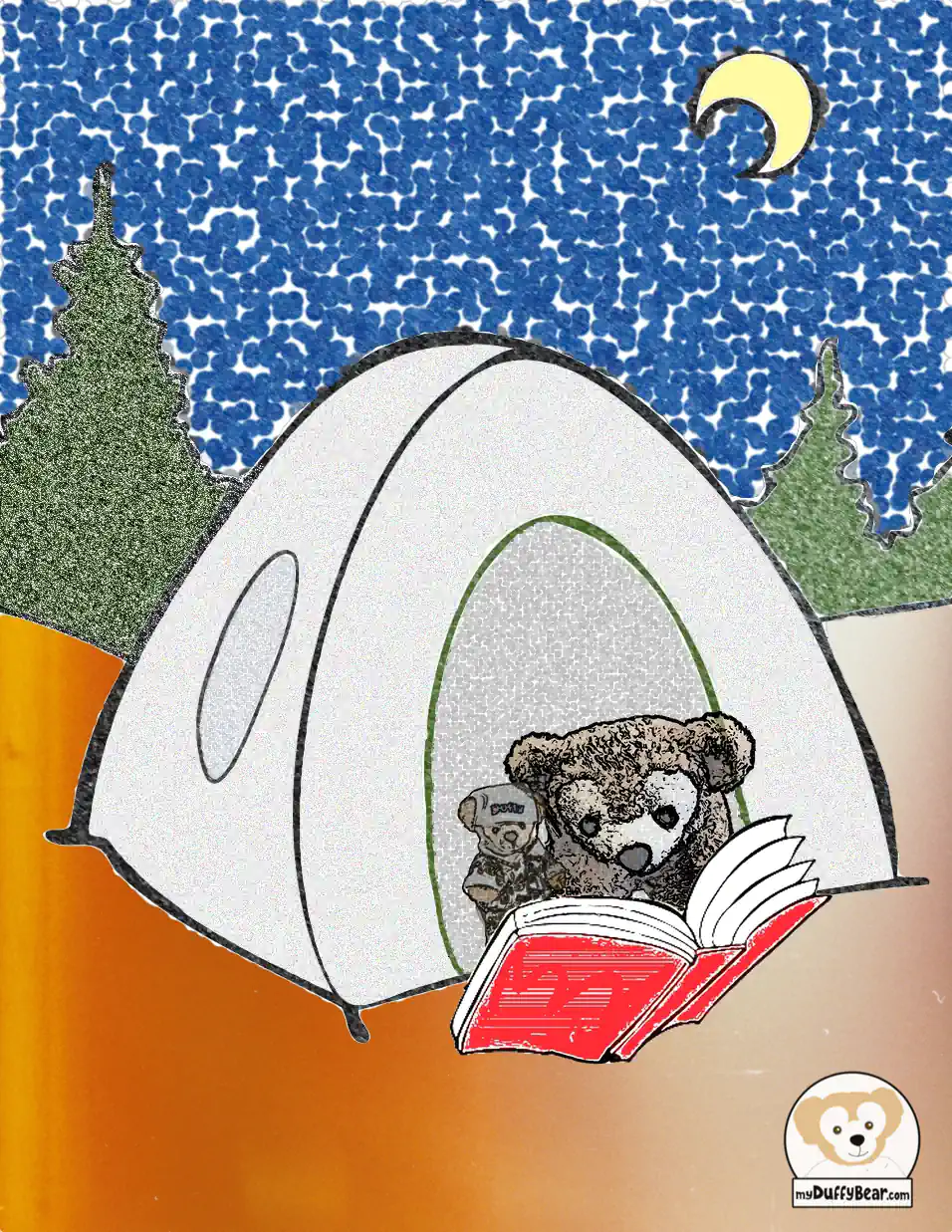 Little Joe & his Duffy the Disney Bear Pillow Pet Camping Out