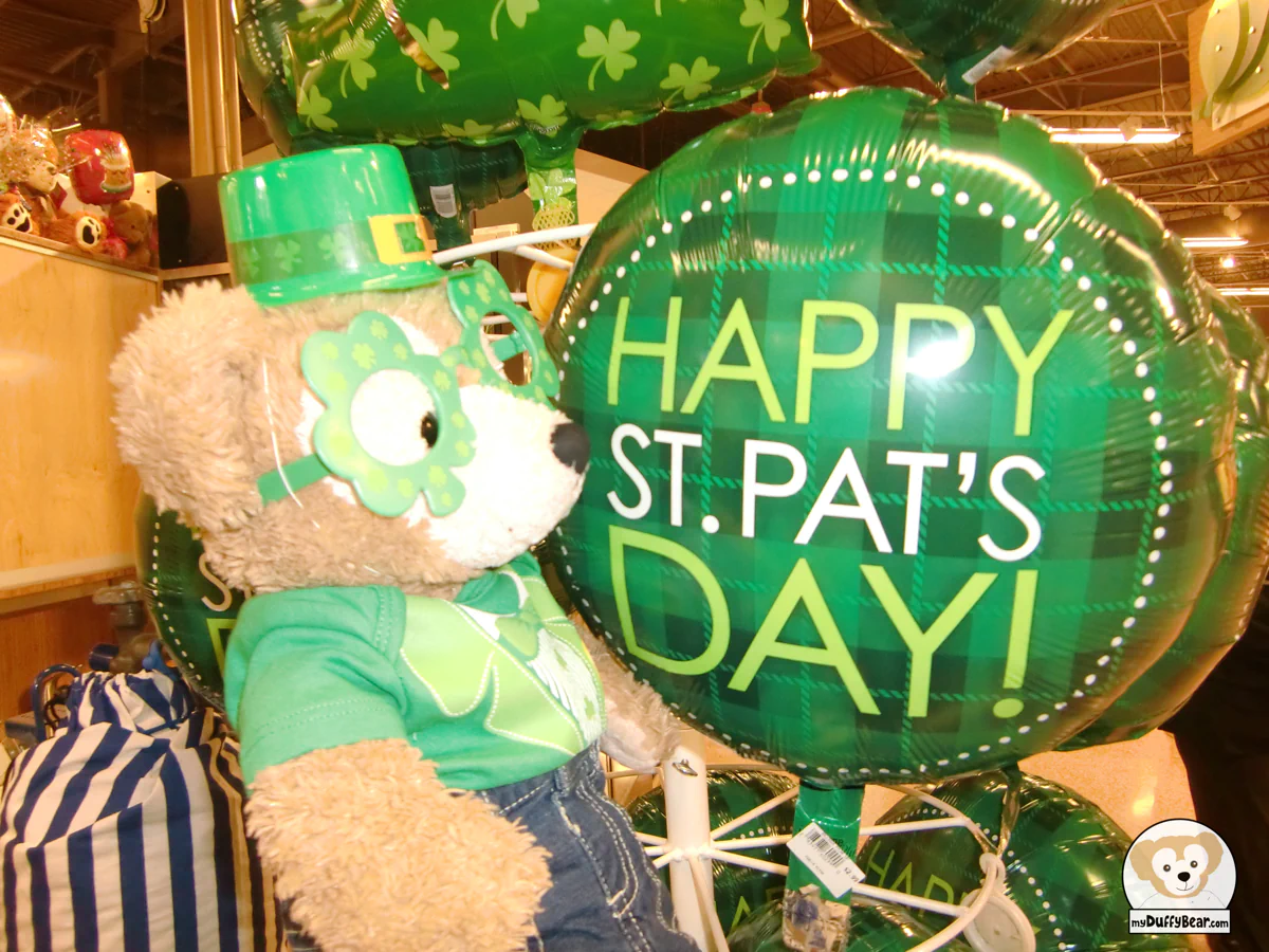 Duffy the Disney Bear likes the St. Patrick's Day Balloon