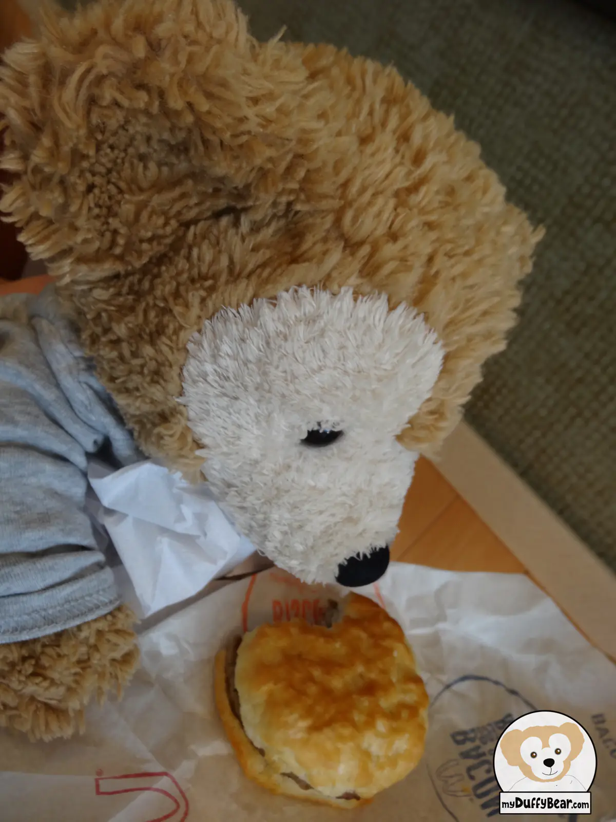 Finally Duffy took a bite out of his McDonalds Sausage Biscuit
