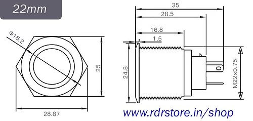 Thumbnail: 22mm Size 5v - 24V DC RED+GREEN Round ring DUAL Led  S.S. Momentary pushbutton