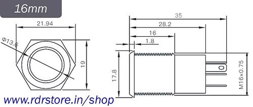 Thumbnail: 16mm Size Latching Type WHITE Power Symbol 5v-24v DC Push Button Switch