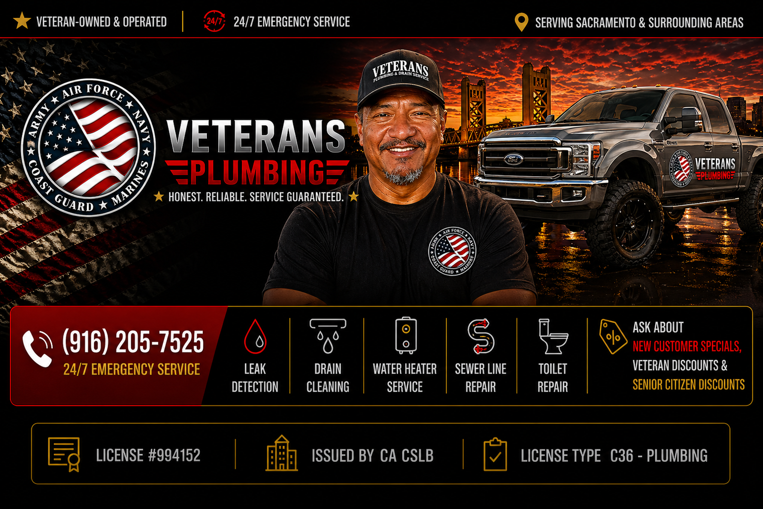 Veterans Plumbing Sacramento Header