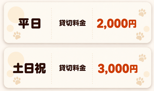 しっぽの森ドッグランの貸切ドッグラン料金案内