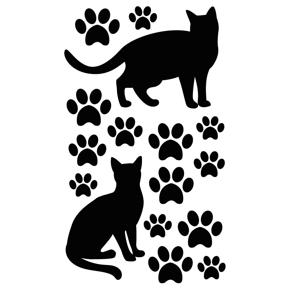 cat silhouette and paw print vinyl decal sheet pet stickers set for mugs glasses walls and accessories